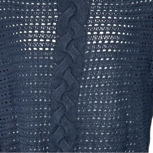 Tommy Hilfiger Open Crochet Knit Navy Sweater Mixed Media Cable Open Crochet - Picture 4 of 15
